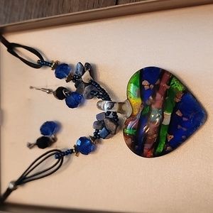 Fused glass heart pendant and earrings